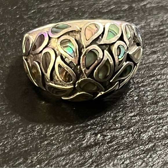 Vintage Sterling Silver and Abalone Paisley Inlay Statement Ring Size 10.5 - Picture 3 of 16